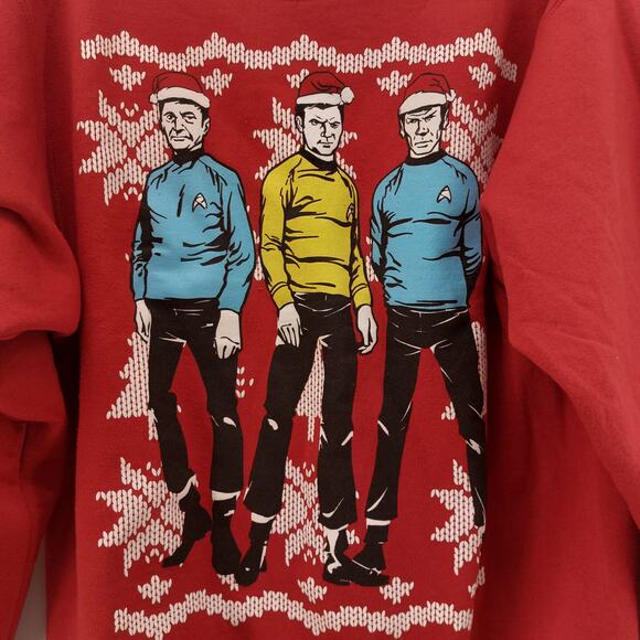 Jerzees Nublend Ugly Christmas Sweater Red Star Trek Size M - Picture 3 of 15